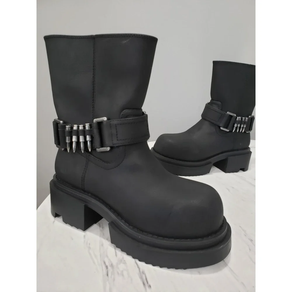 SIZE 9 Dolls Kill Darker Wavs Moto Goth Chunky Platform Bullet Ankle Rave Punk